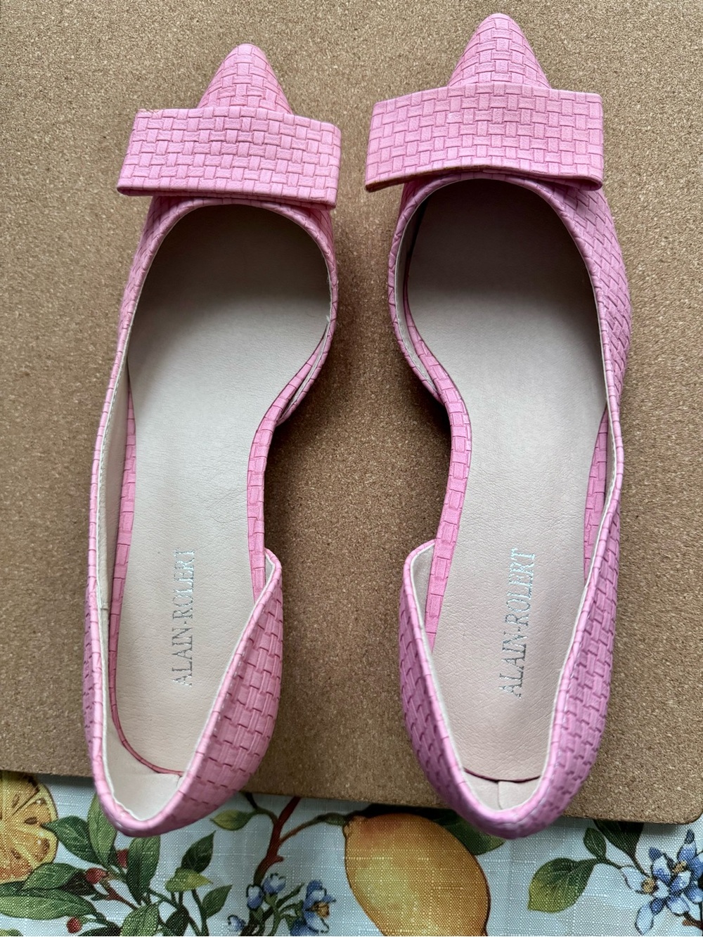 Pink Woven Pointed Toe Kitten Heel With Bow Strap
